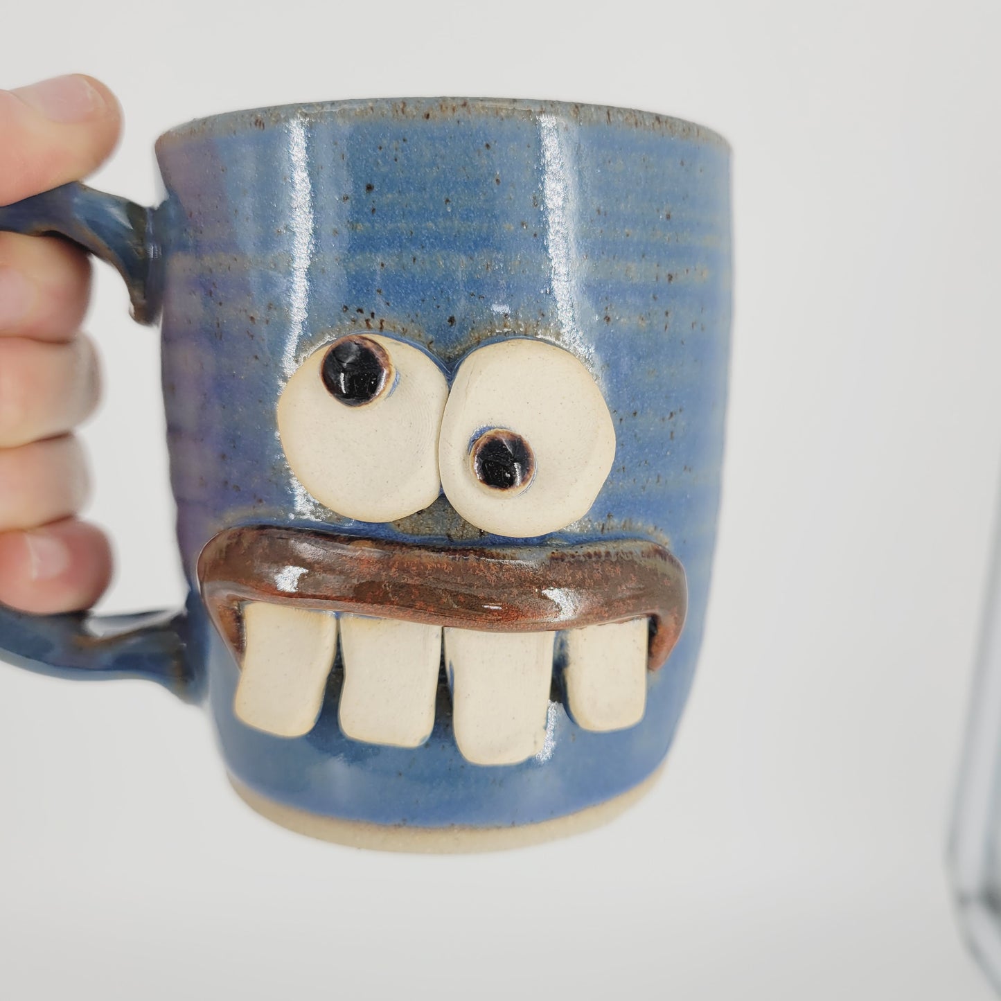 Funny Face Mug in Blue | Handmade Stoneware Pottery | Unique Coffee Cups