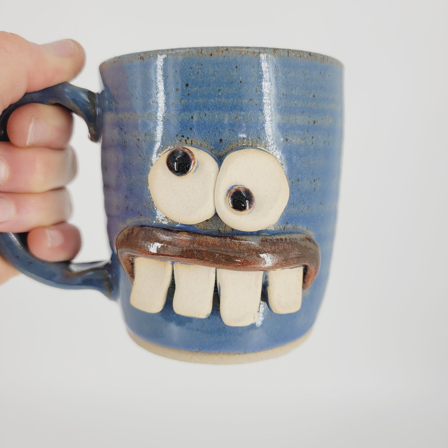 Funny Face Mug in Blue | Handmade Stoneware Pottery | Unique Coffee Cups