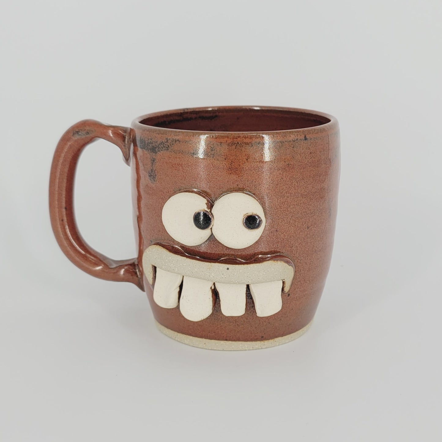 Ceramic Coffee Cup in Rustic Red Brown | UG CHUG Funny Face Mug | Handmade Stoneware Pottery