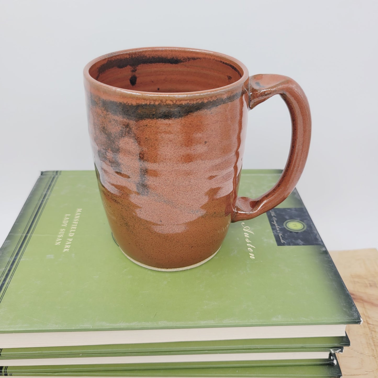Crazy Happy Smiley Face Mug | Googly Eyes Funny Coffee Cup | 20 Ounces | Red | Handmade Stoneware Pottery | Unique Guy Gifts