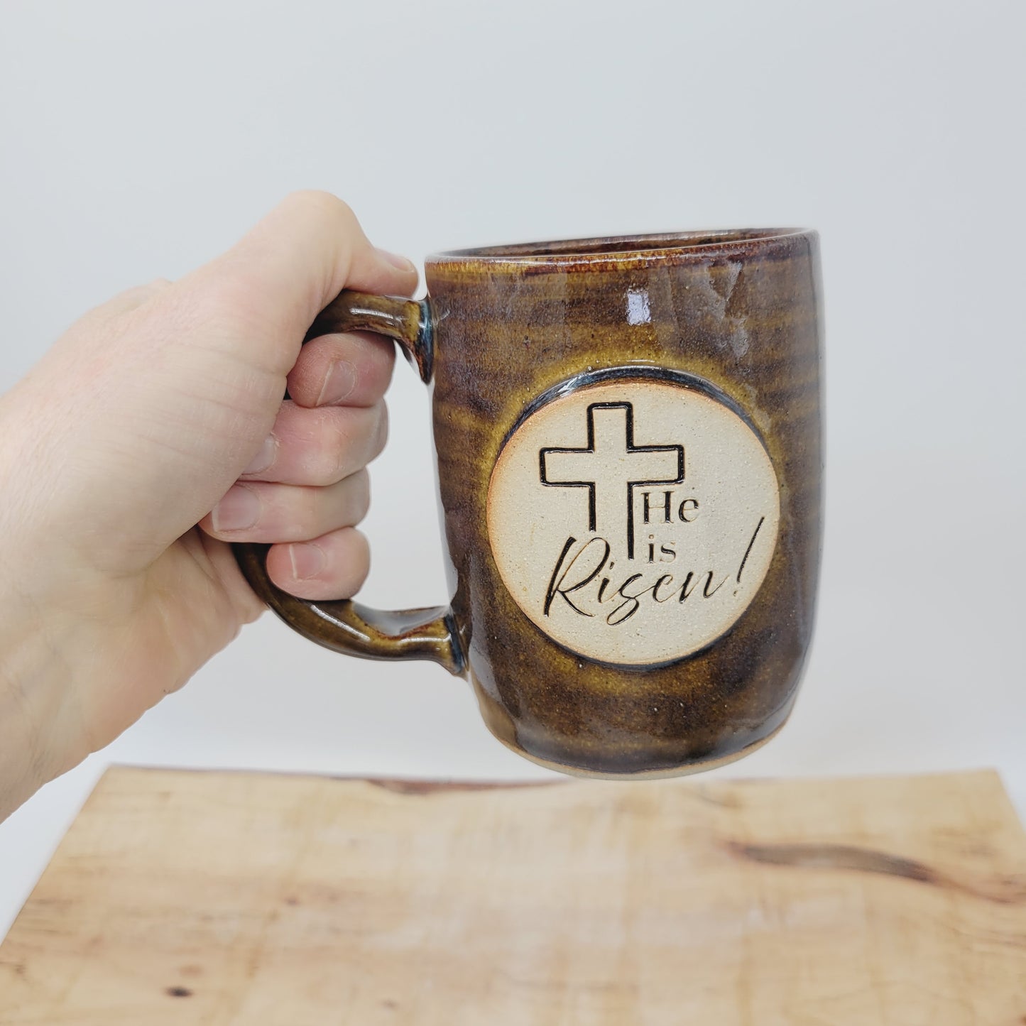 Easter Coffee Cup | Rustic Cross Mug | Handmade Stoneware Pottery | Nelson Studio | 16 Ounces