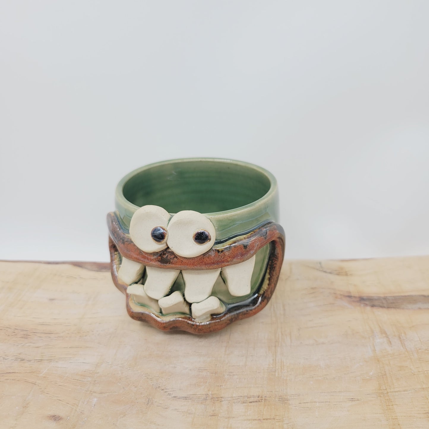 Handmade Pottery Succulent Planter | Mini Container Face Pot| Green | Nelson Studio Ug Chug