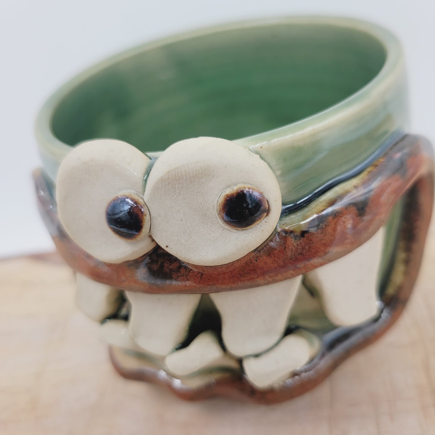 Handmade Pottery Succulent Planter | Mini Container Face Pot| Green | Nelson Studio Ug Chug