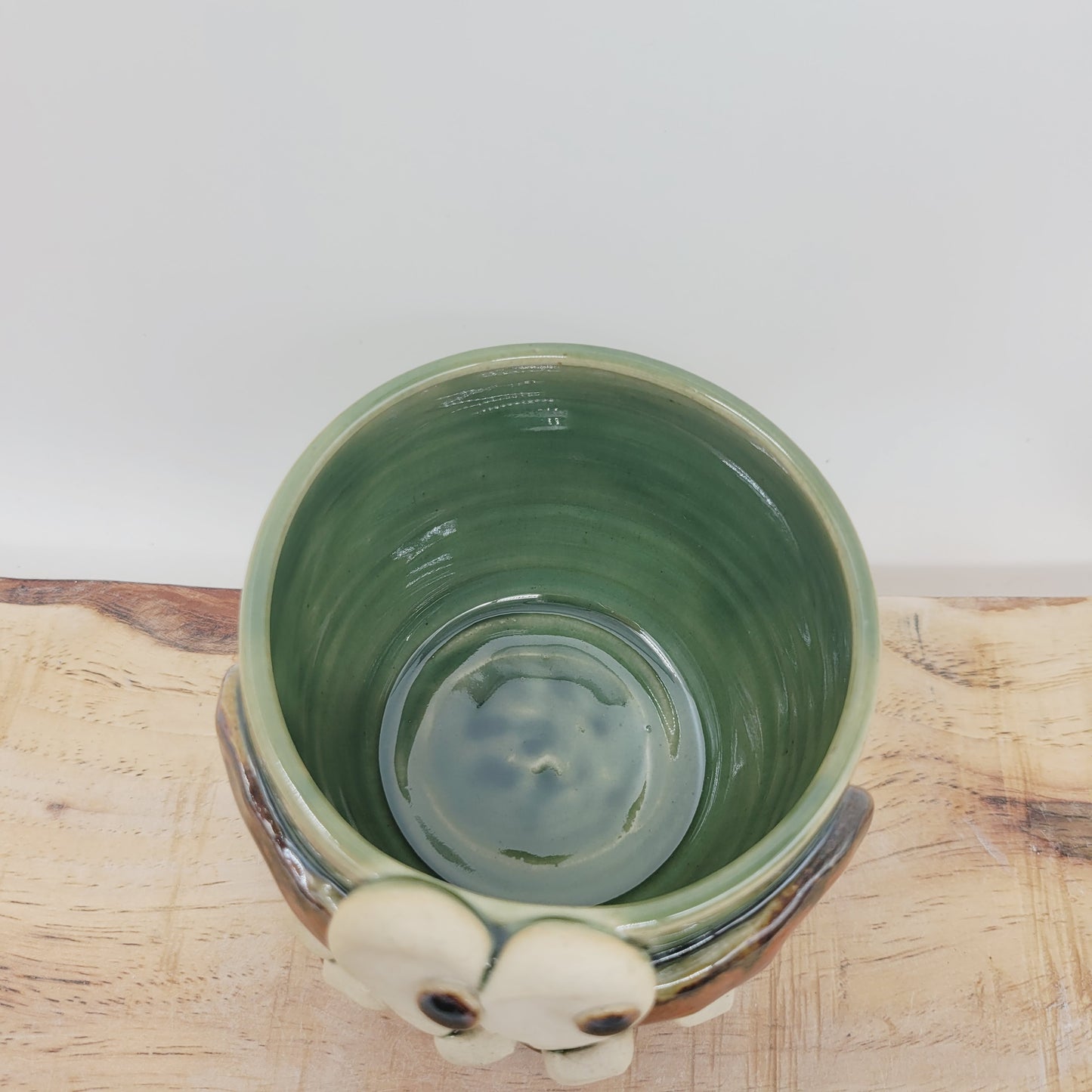 Handmade Pottery Succulent Planter | Mini Container Face Pot| Green | Nelson Studio Ug Chug