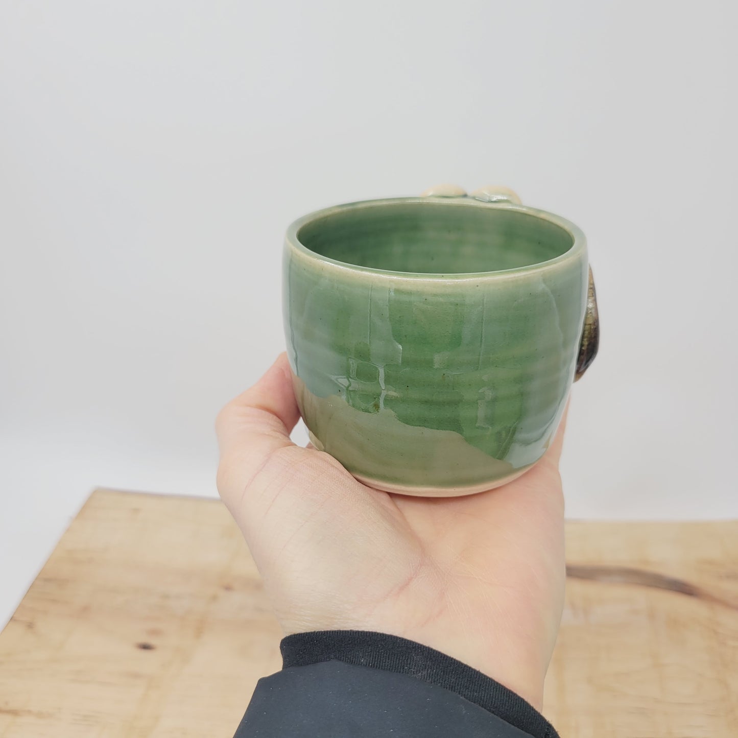 Handmade Pottery Succulent Planter | Mini Container Face Pot| Green | Nelson Studio Ug Chug