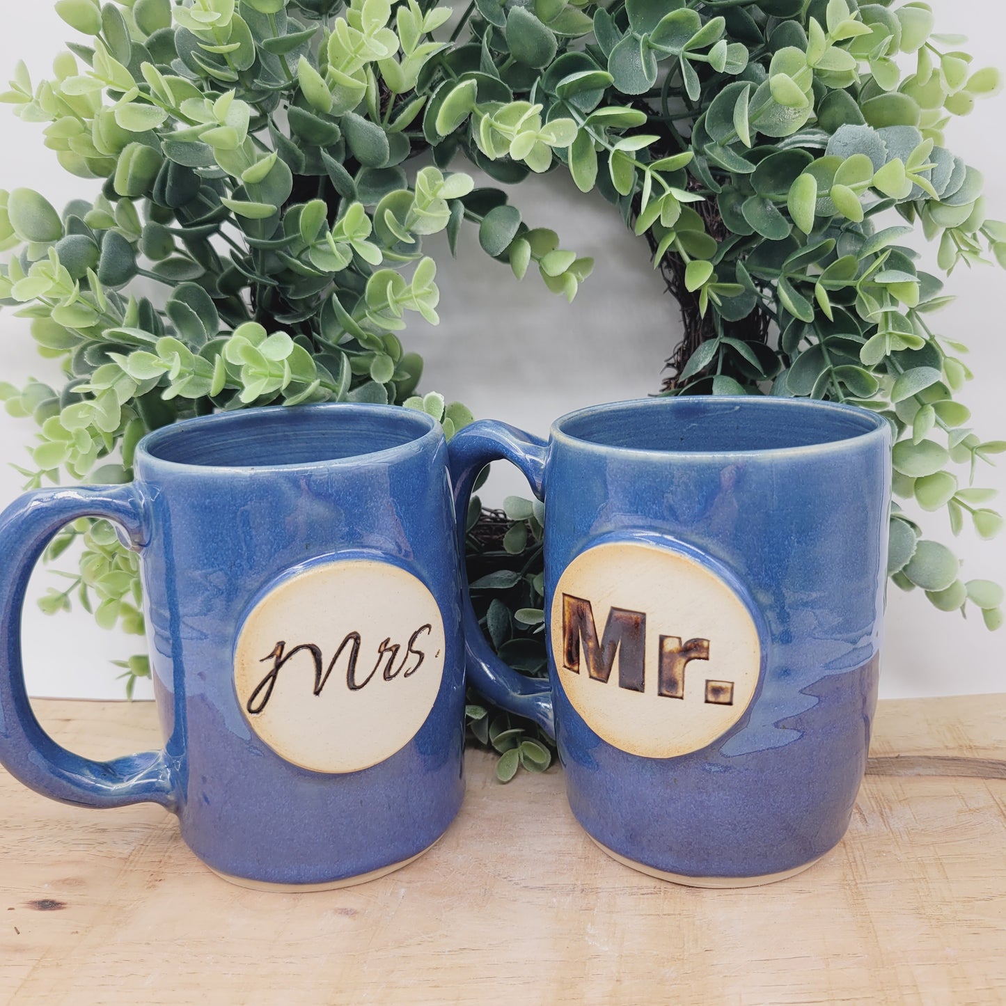 Mr. and Mrs. Set of Mugs | Something Blue Wedding Gift | Couples Coffee Cup Pair | Blue | 14 Ounces