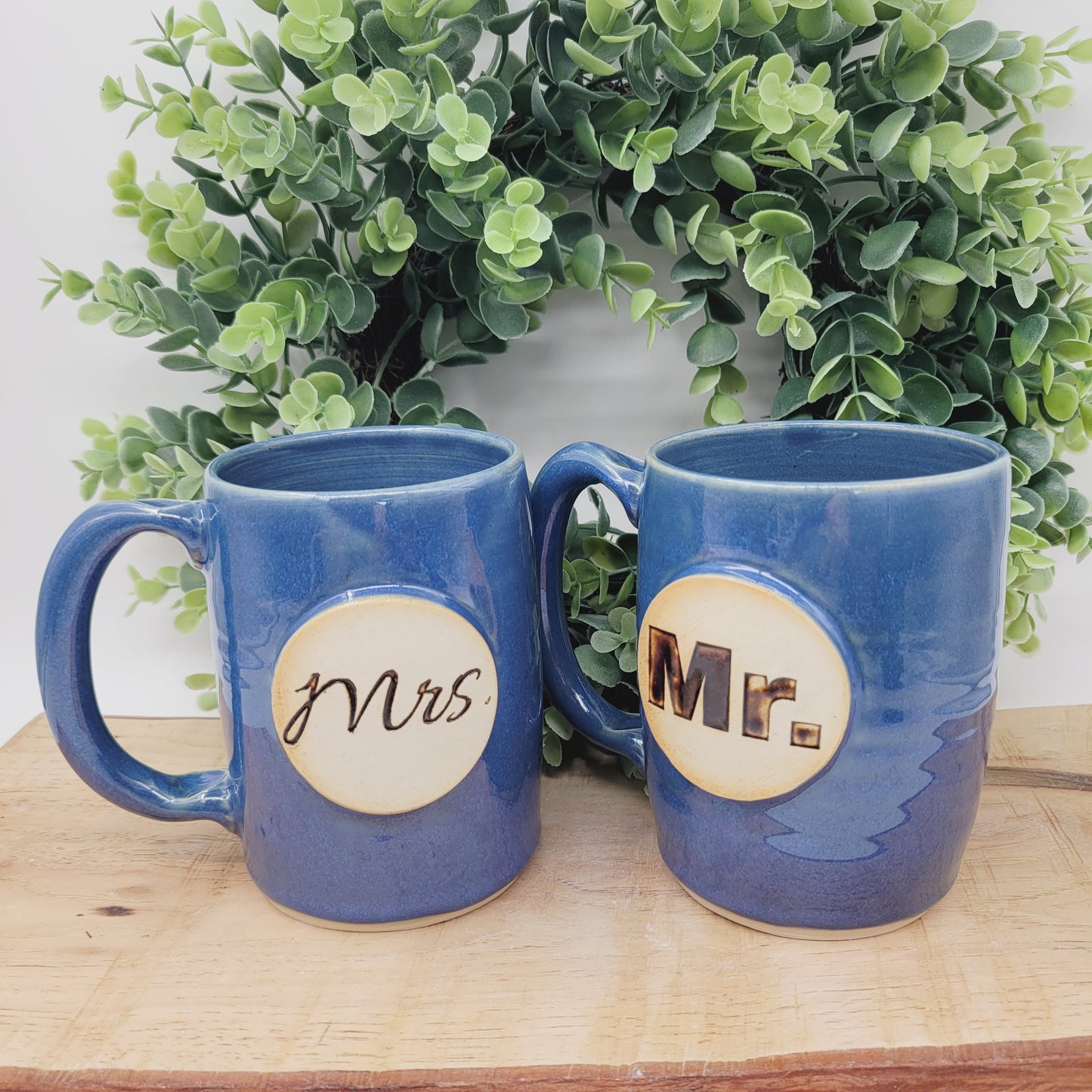Mr. and Mrs. Set of Mugs | Something Blue Wedding Gift | Couples Coffee Cup Pair | Blue | 14 Ounces