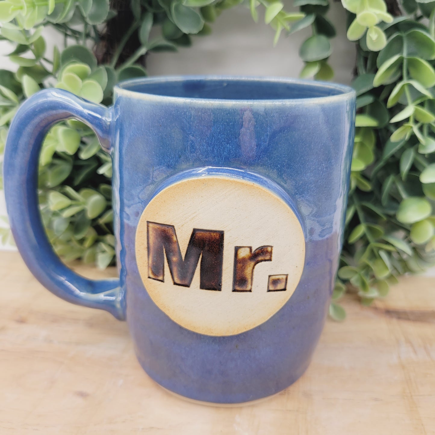 Mr. and Mrs. Set of Mugs | Something Blue Wedding Gift | Couples Coffee Cup Pair | Blue | 14 Ounces