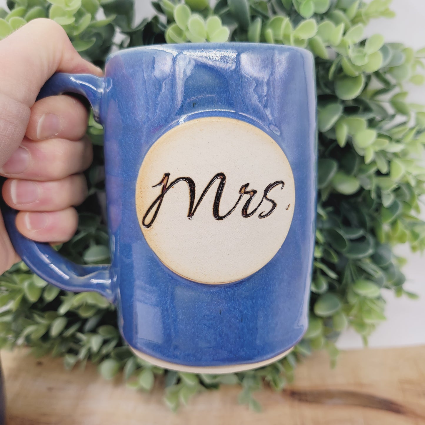 Mr. and Mrs. Set of Mugs | Something Blue Wedding Gift | Couples Coffee Cup Pair | Blue | 14 Ounces