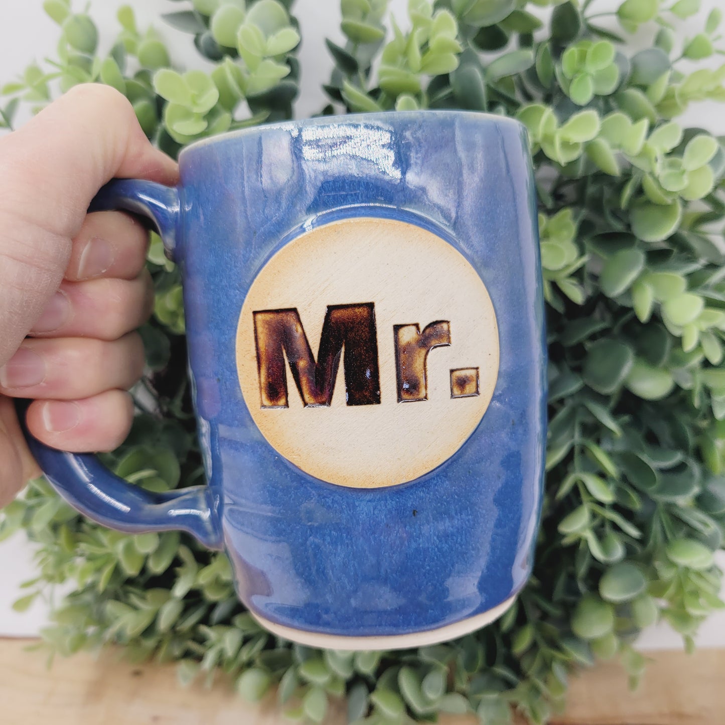 Mr. and Mrs. Set of Mugs | Something Blue Wedding Gift | Couples Coffee Cup Pair | Blue | 14 Ounces