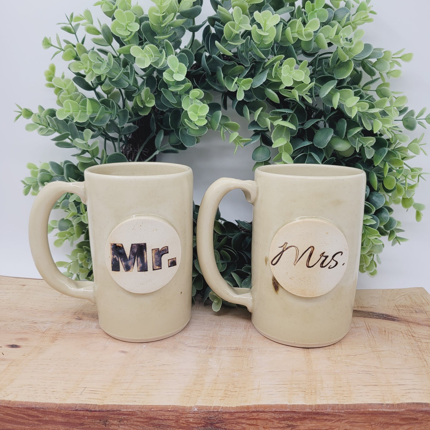 Mr. and Mrs. Mugs | White Wedding Gift | Couples Coffee Cup Pair | Cream | Medium 12 Ounces