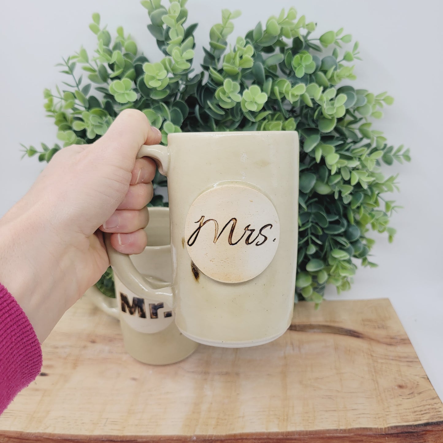 Mr. and Mrs. Mugs | White Wedding Gift | Couples Coffee Cup Pair | Cream | Medium 12 Ounces