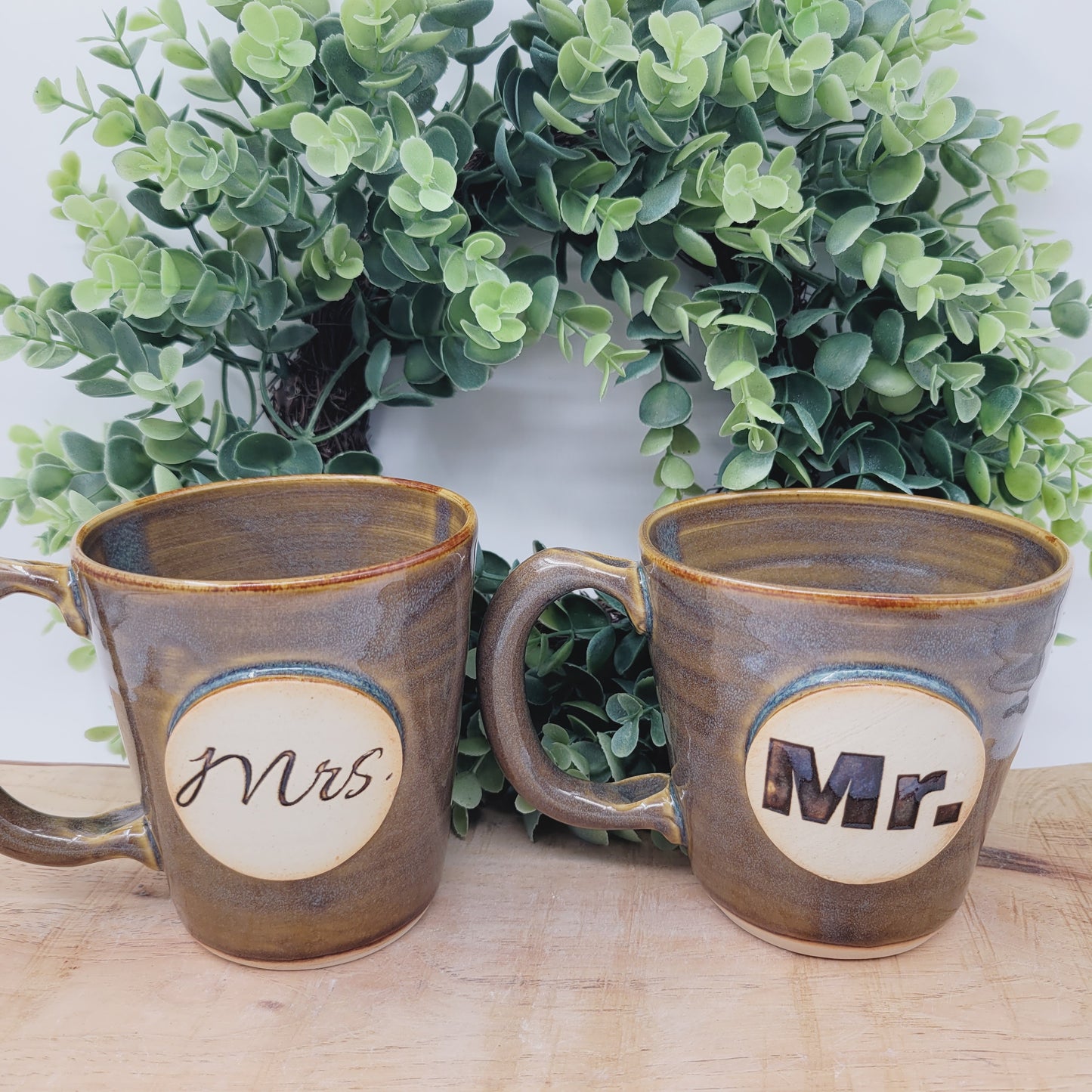 Couples Coffee Cup Pair | Rusty Blue Brown | Large 16 Ounces | Mr. Mrs. Mug Set