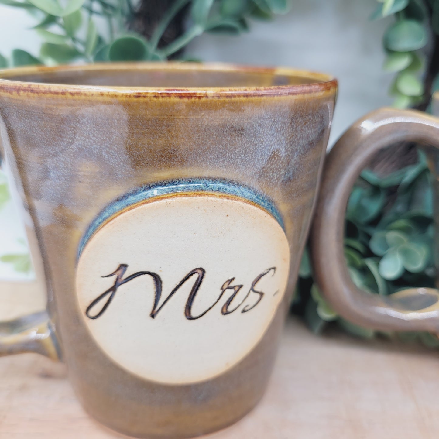 Couples Coffee Cup Pair | Rusty Blue Brown | Large 16 Ounces | Mr. Mrs. Mug Set