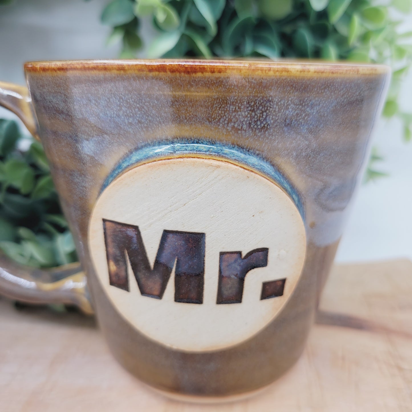 Couples Coffee Cup Pair | Rusty Blue Brown | Large 16 Ounces | Mr. Mrs. Mug Set