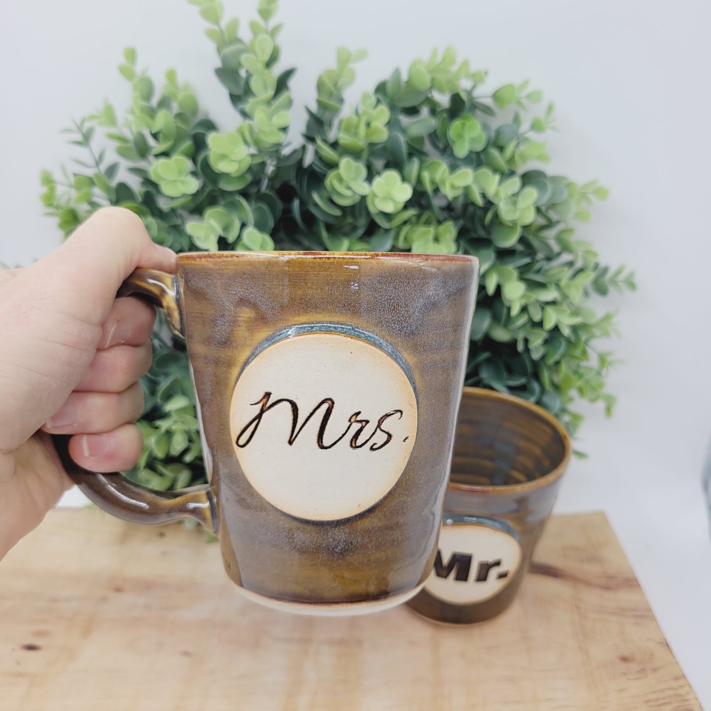 Couples Coffee Cup Pair | Rusty Blue Brown | Large 16 Ounces | Mr. Mrs. Mug Set