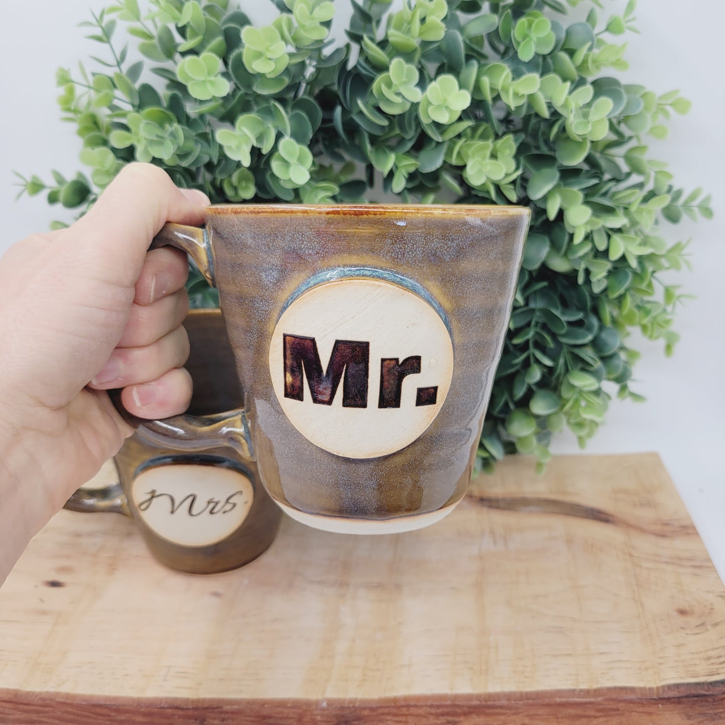 Couples Coffee Cup Pair | Rusty Blue Brown | Large 16 Ounces | Mr. Mrs. Mug Set