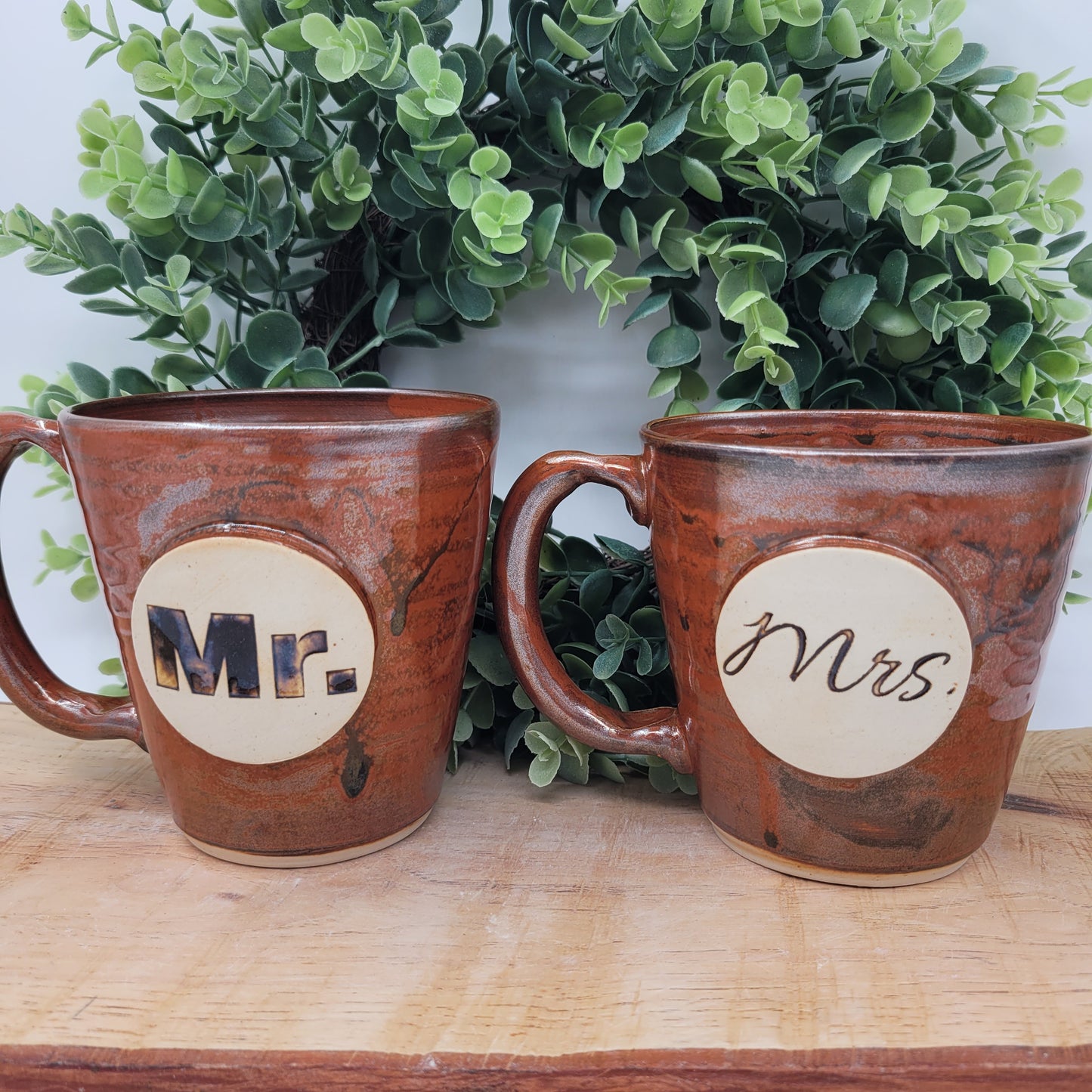 Couples Coffee Cup Pair | Rustic Red | Large 16 Ounces | Mr. Mrs. Mug Set | Wedding Anniversary Gift