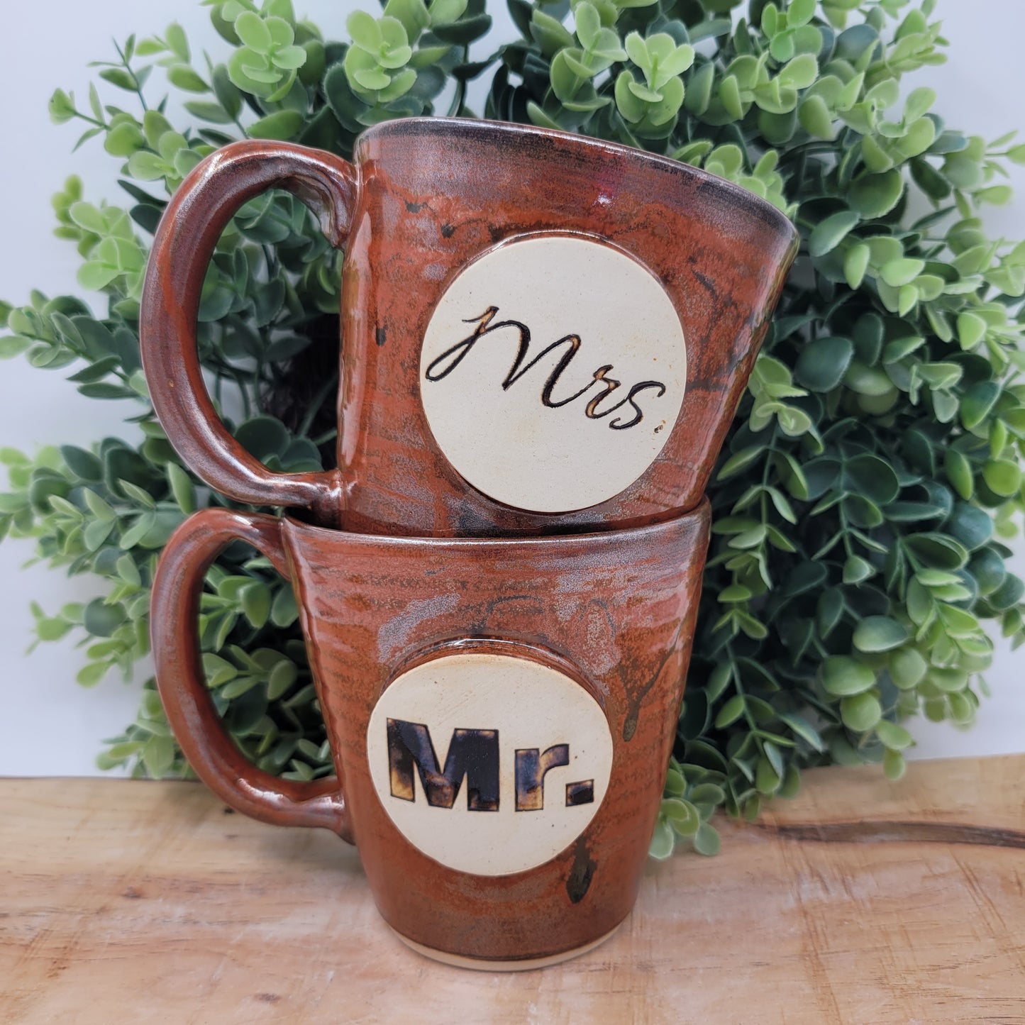 Couples Coffee Cup Pair | Rustic Red | Large 16 Ounces | Mr. Mrs. Mug Set | Wedding Anniversary Gift