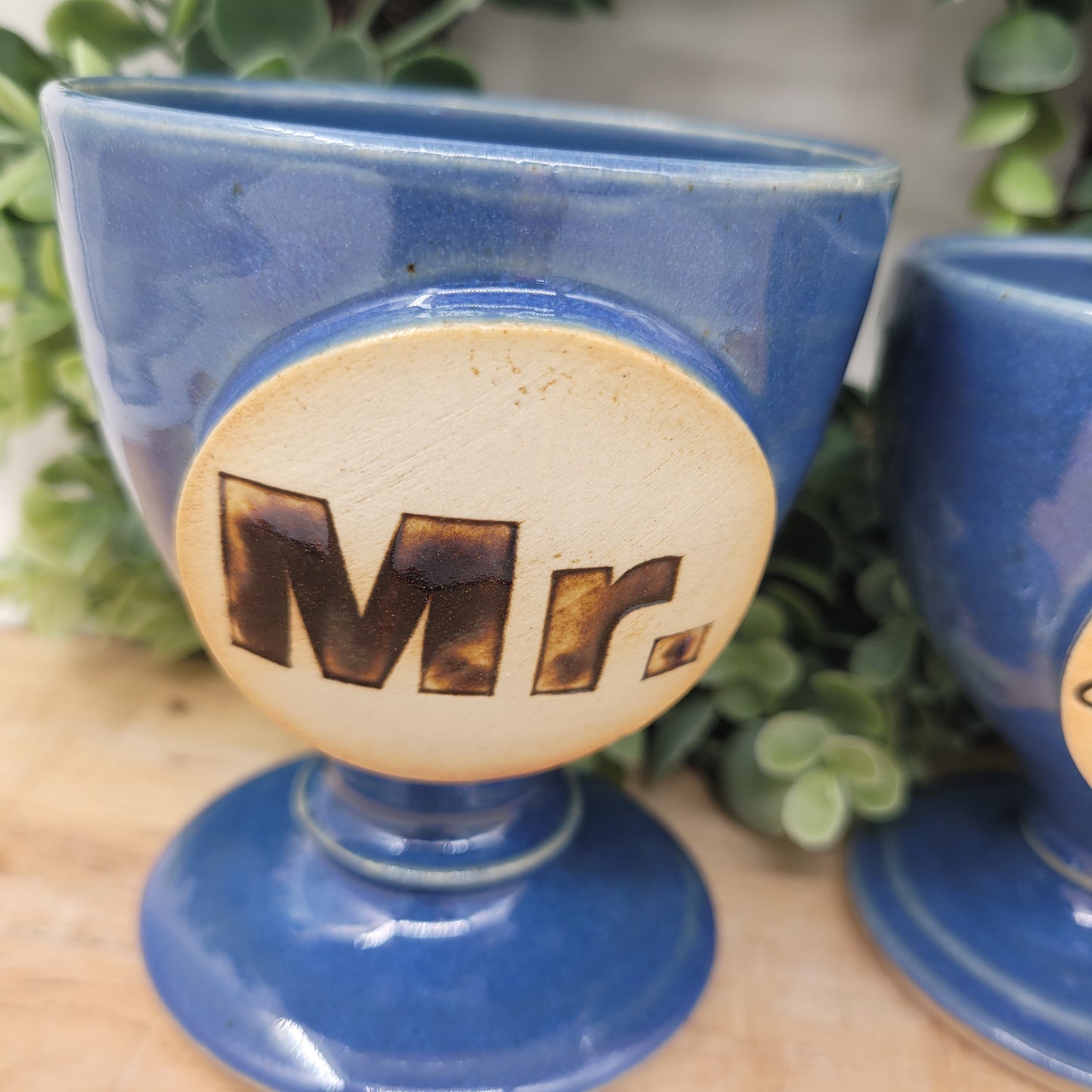 Mr. and Mrs. Set of Toasting Glasses | Something Blue Wedding Gift | Couples Goblet Pair | Blue | 6 Ounces