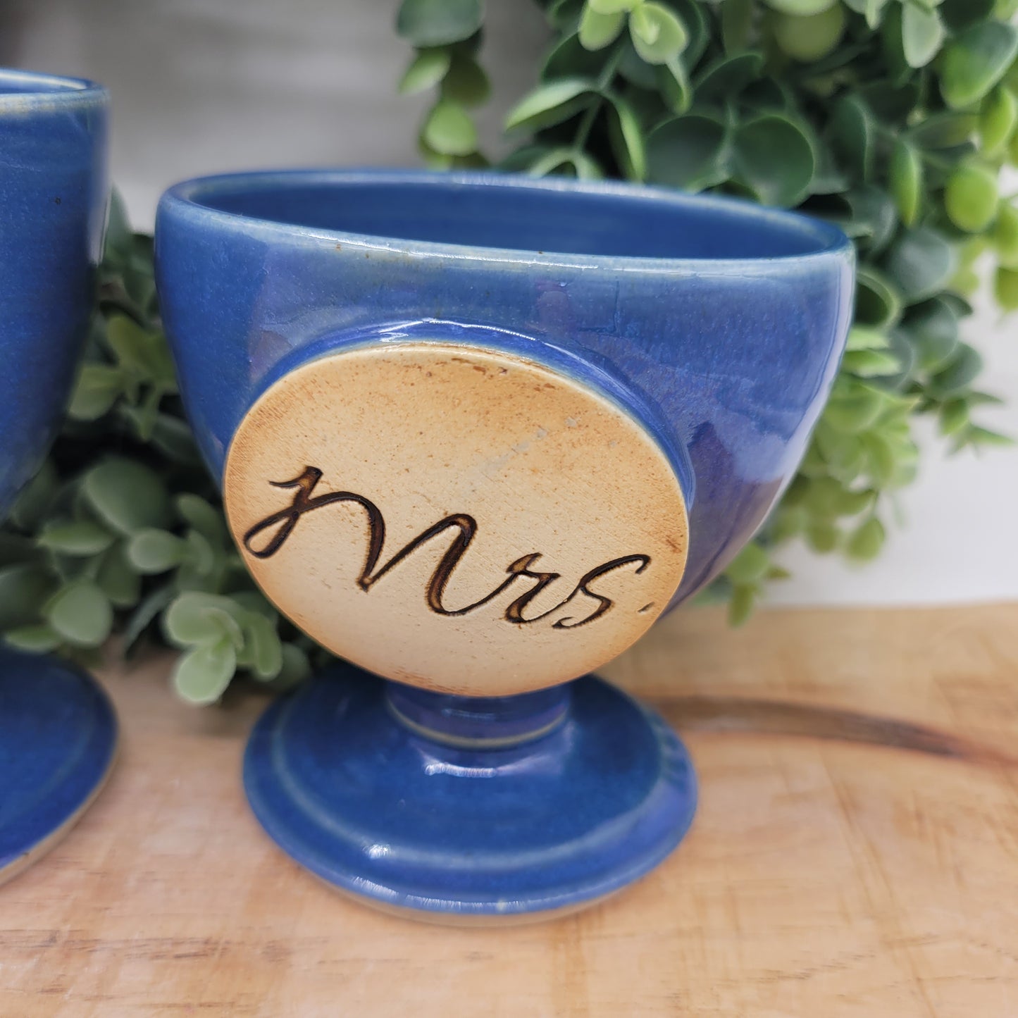 Mr. and Mrs. Set of Toasting Glasses | Something Blue Wedding Gift | Couples Goblet Pair | Blue | 6 Ounces