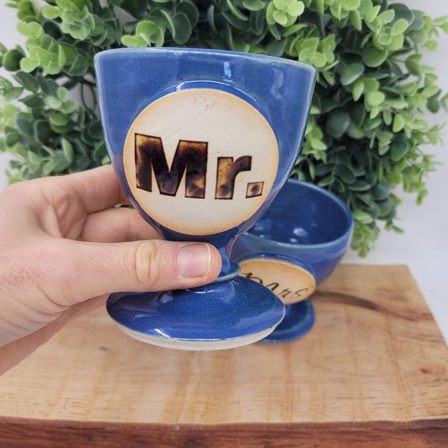 Mr. and Mrs. Set of Toasting Glasses | Something Blue Wedding Gift | Couples Goblet Pair | Blue | 6 Ounces