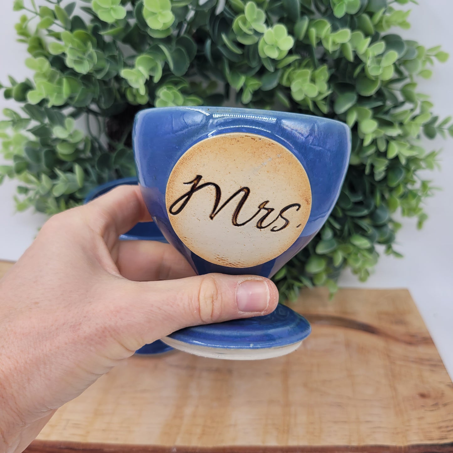 Mr. and Mrs. Set of Toasting Glasses | Something Blue Wedding Gift | Couples Goblet Pair | Blue | 6 Ounces