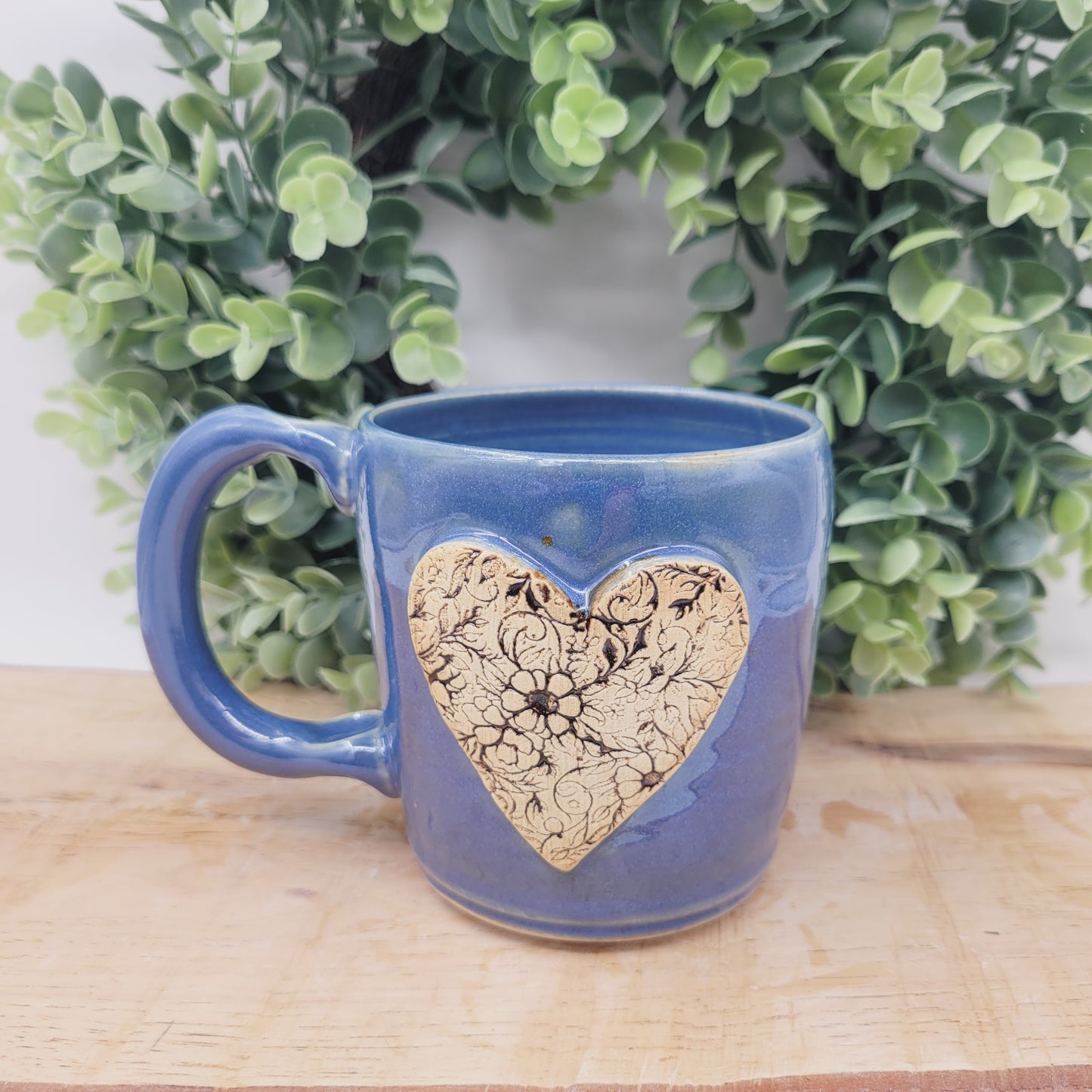 Charming Flower Heart Hot Tea Mug | Blue | Floral Pattern Design | Cute 16 Ounce Coffee Cup | Sweet Gifts for Mom Mother's Day