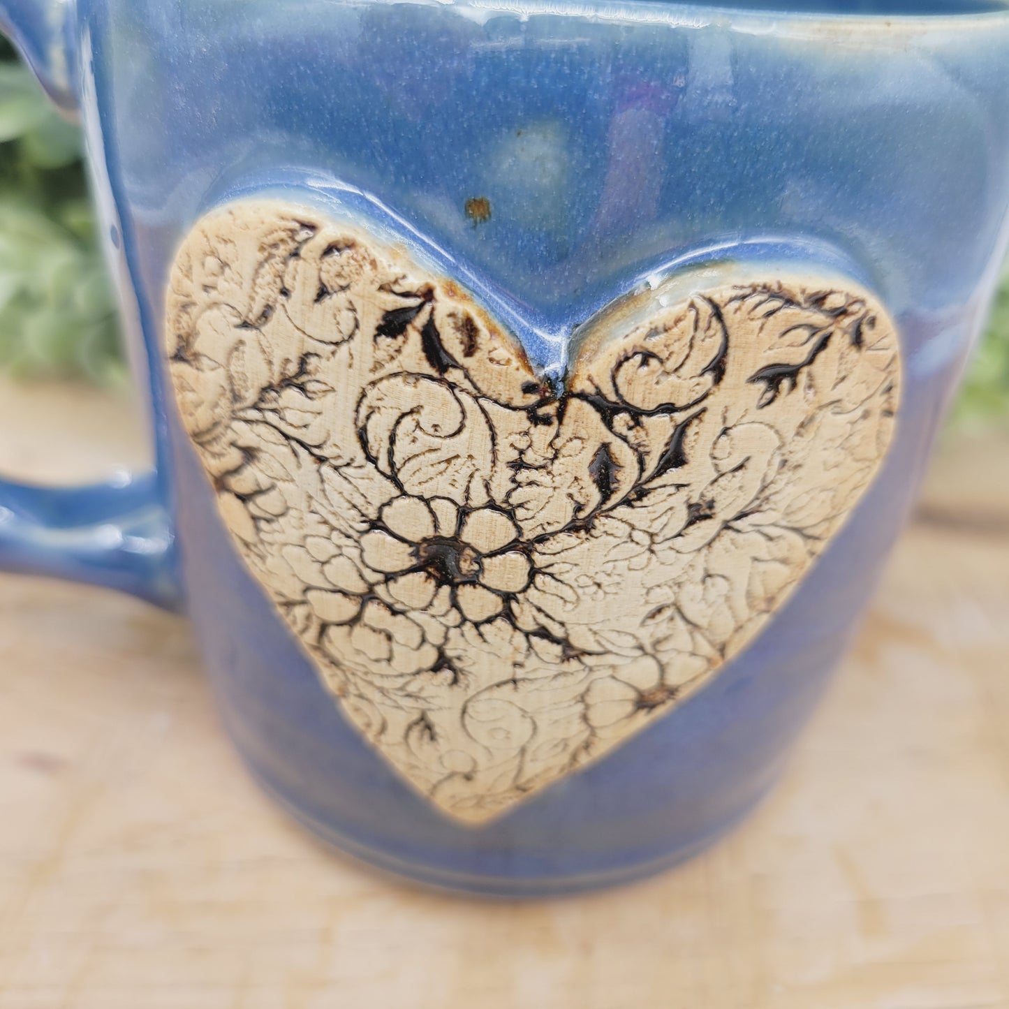 Charming Flower Heart Hot Tea Mug | Blue | Floral Pattern Design | Cute 16 Ounce Coffee Cup | Sweet Gifts for Mom Mother's Day