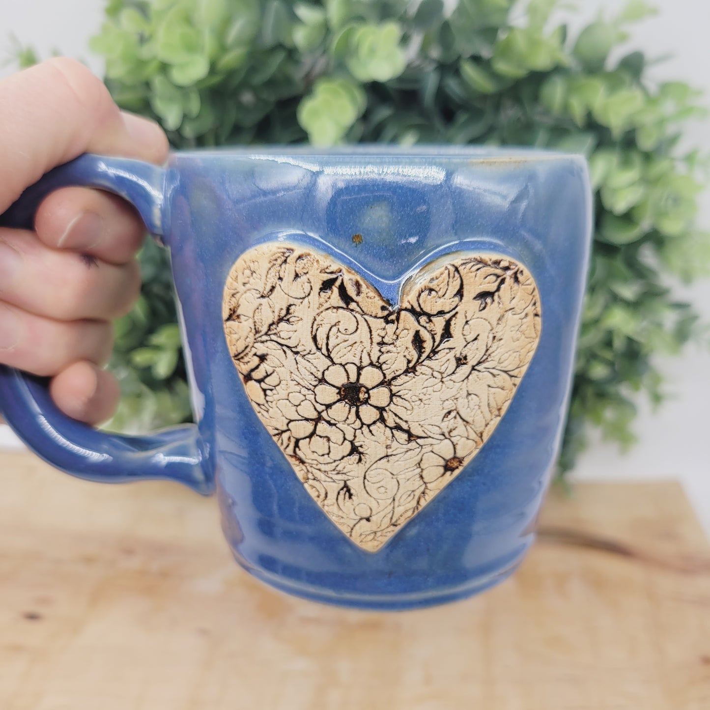 Charming Flower Heart Hot Tea Mug | Blue | Floral Pattern Design | Cute 16 Ounce Coffee Cup | Sweet Gifts for Mom Mother's Day