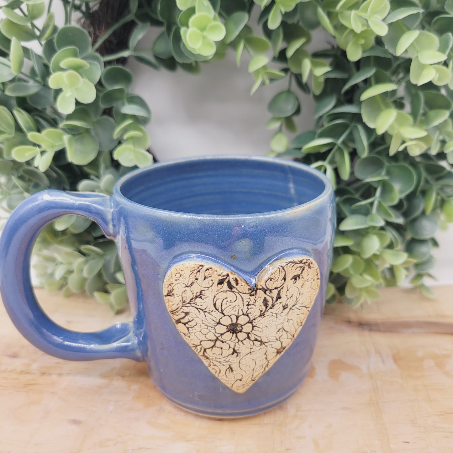 Charming Flower Heart Hot Tea Mug | Blue | Floral Pattern Design | Cute 16 Ounce Coffee Cup | Sweet Gifts for Mom Mother's Day