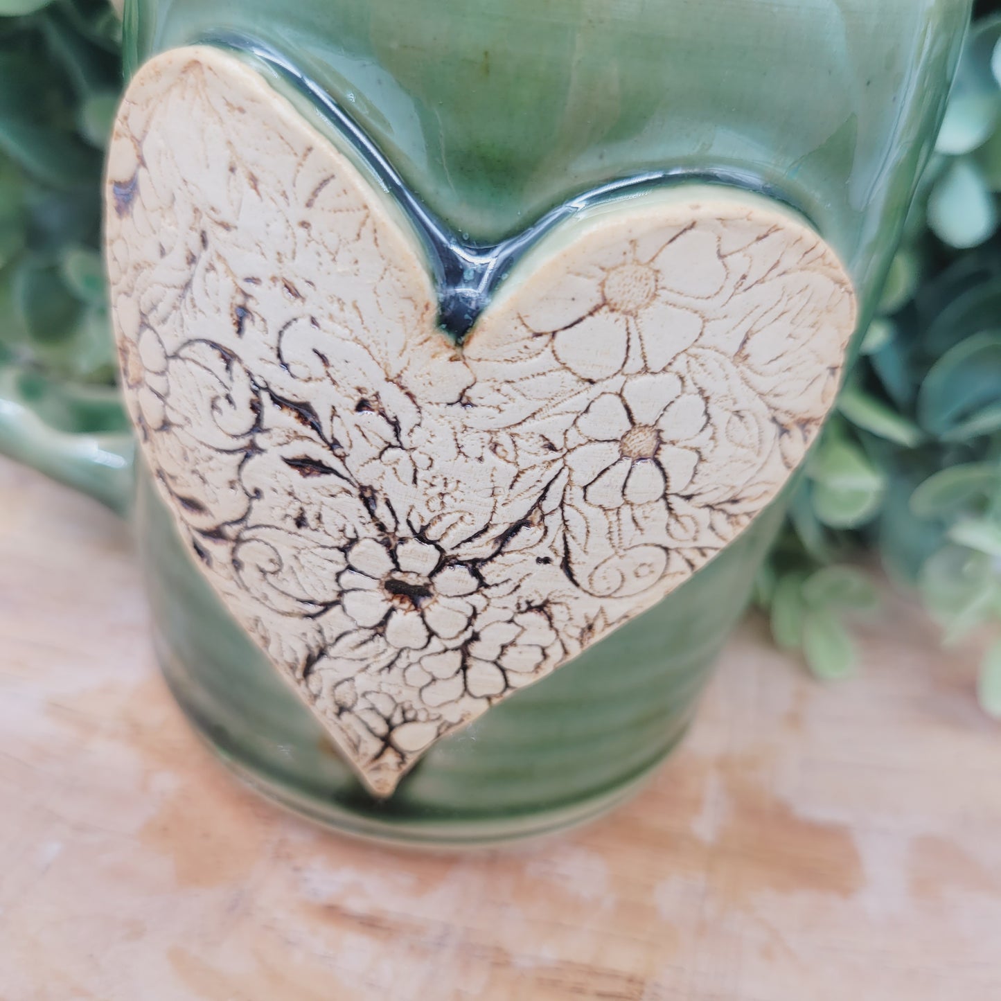 Charming Flower Heart Hot Tea Mug | Green | Floral Pattern Design | Cute 12 Ounce Coffee Cup | Sweet Gifts for Mom Mother's Day