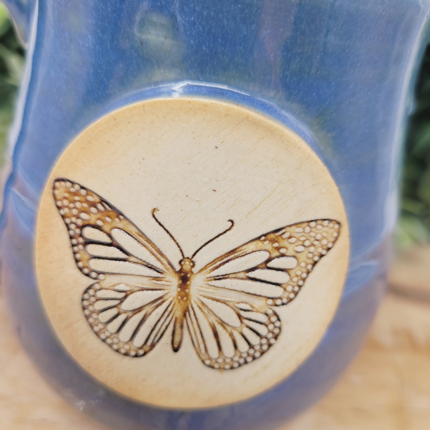Butterfly Coffee Cup | Bug Mugs | Earth Tones Blue Stoneware Pottery Mug | Nature Lover Summer Spring Garden Mug