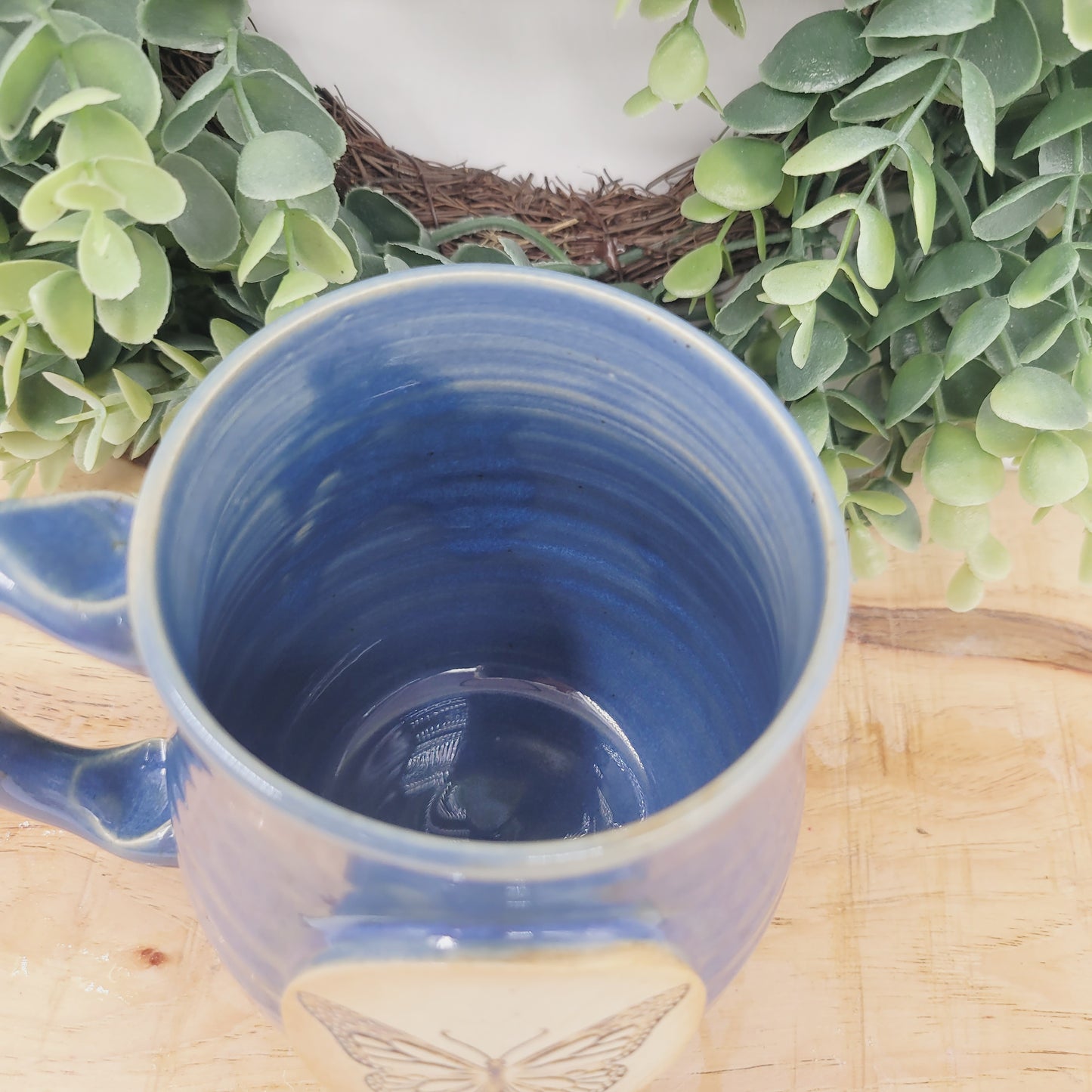 Butterfly Coffee Cup | Bug Mugs | Earth Tones Blue Stoneware Pottery Mug | Nature Lover Summer Spring Garden Mug
