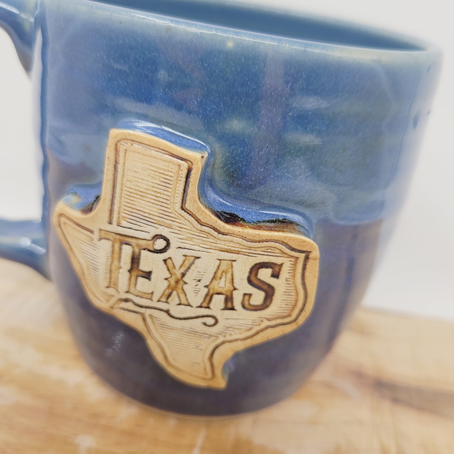 Texas Coffee Cup | State of Texas Stamped Mug | Blue Ceramic Handmade Stoneware Pottery | Homecoming Moving Away Gifts