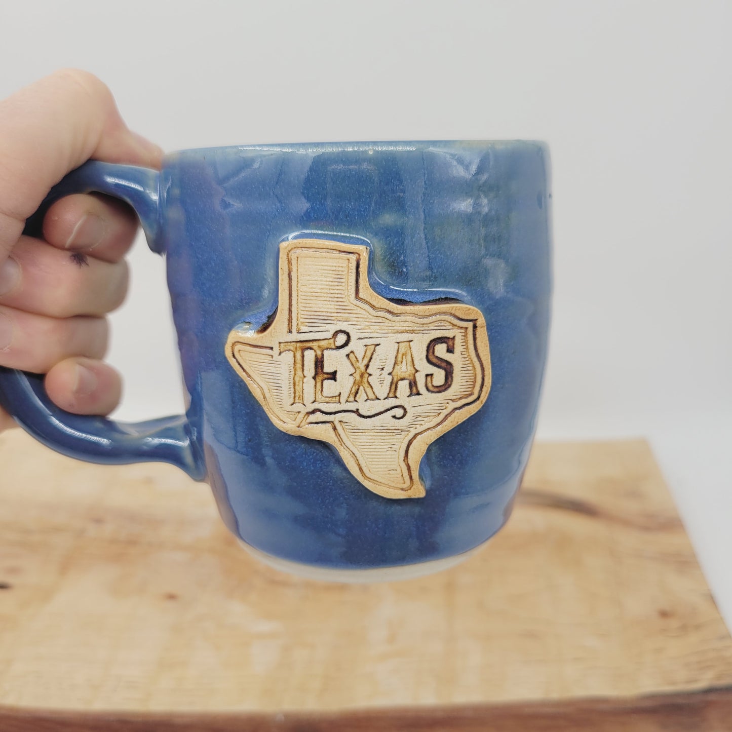 Texas Coffee Cup | State of Texas Stamped Mug | Blue Ceramic Handmade Stoneware Pottery | Homecoming Moving Away Gifts