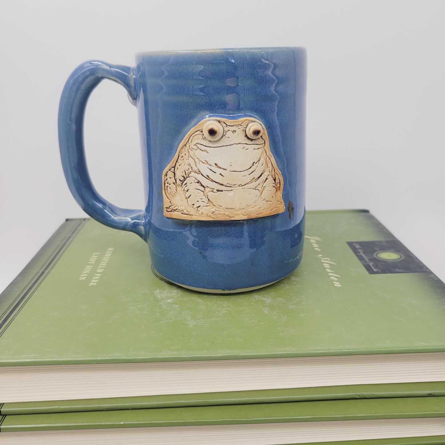 Fat Bug Eyed Frog Mug | Coffee Cups for the Lake | Toad Lover Pottery | Blue | Nature Outdoor Lover | Large 16 - 20 Oz