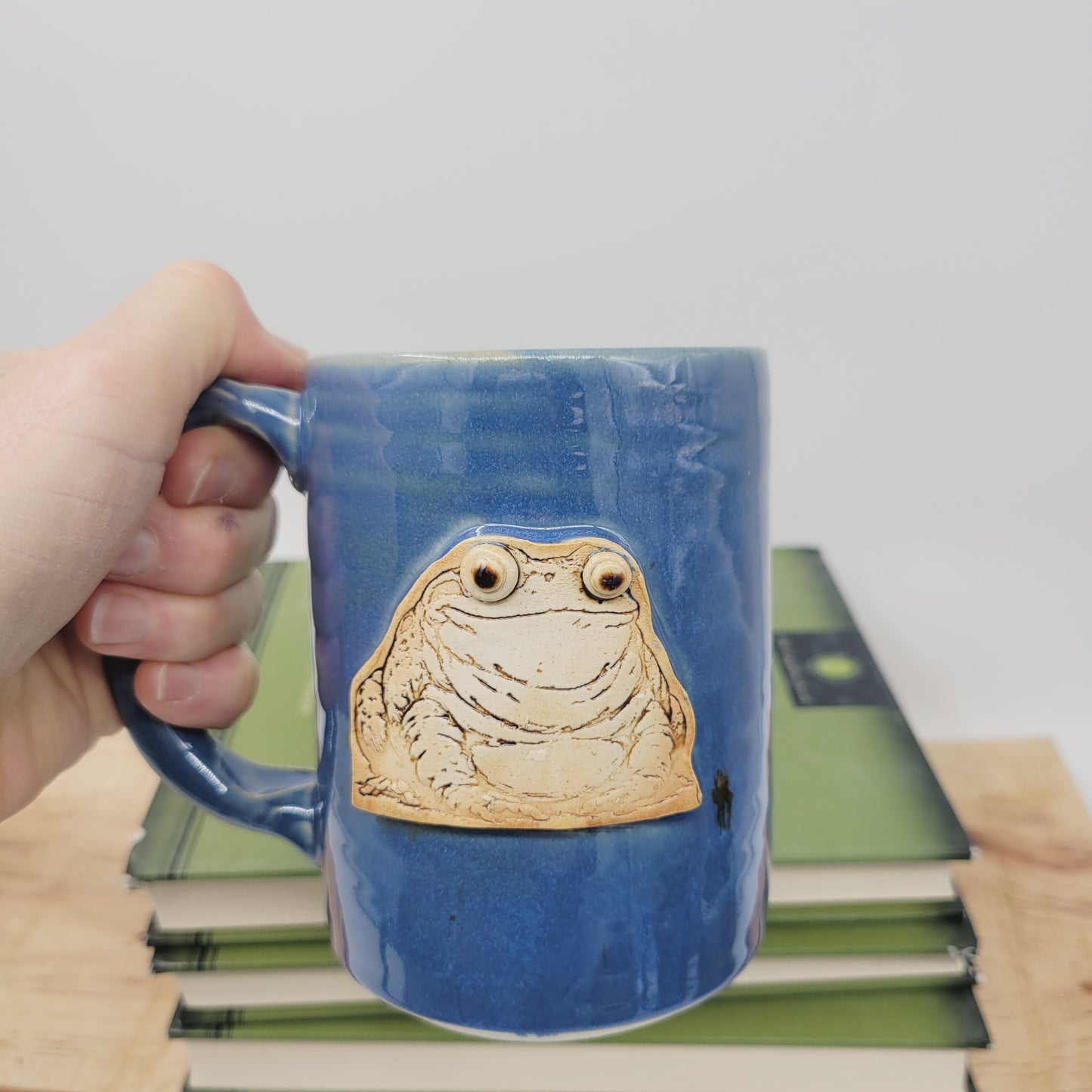 Fat Bug Eyed Frog Mug | Coffee Cups for the Lake | Toad Lover Pottery | Blue | Nature Outdoor Lover | Large 16 - 20 Oz