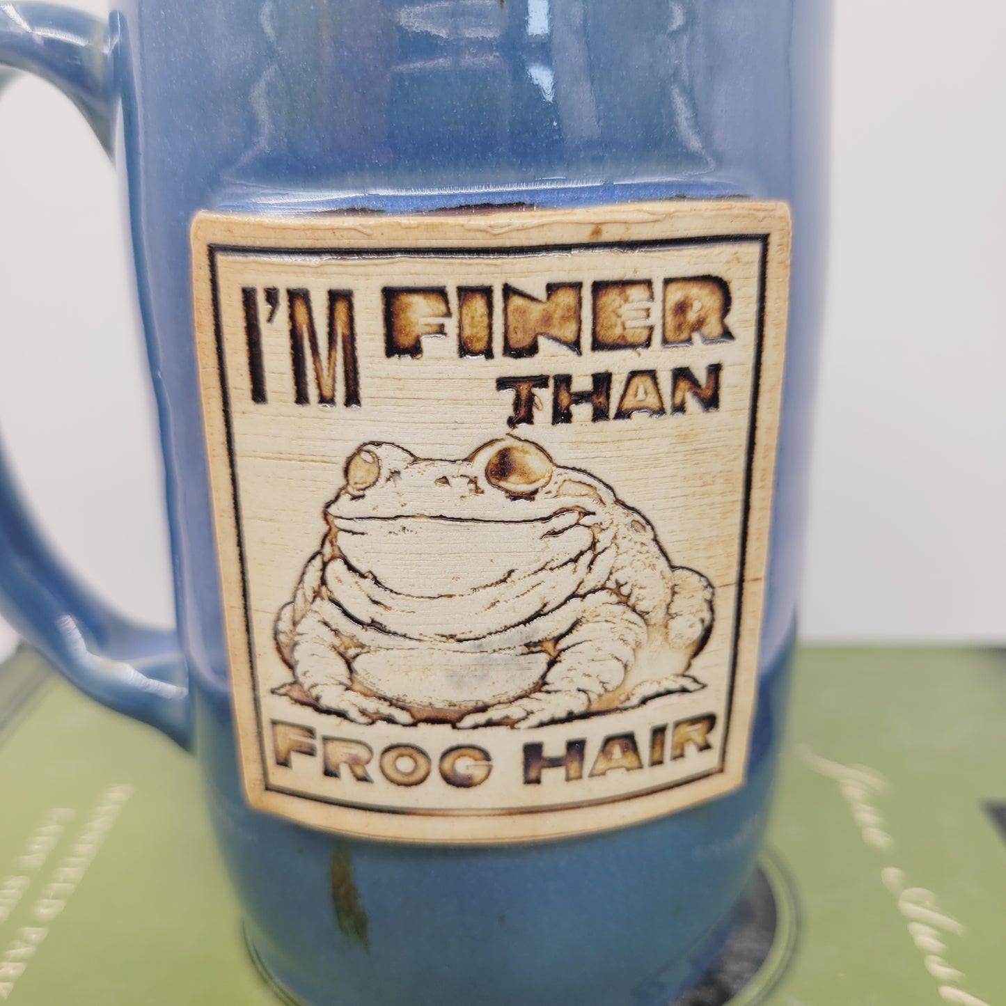 I'm Finer Than Frog Hair Mug | Funny Southern Sayings Coffee Cup | Fat Frog Toad Lover Unique Pottery | Bell-Shaped | Blue | Extra Large