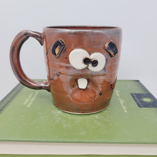 Funny Forgetful Face Mug | Brick Red Pottery Coffee Cup | 16 Ounces | Nelson Studio Ug Chug