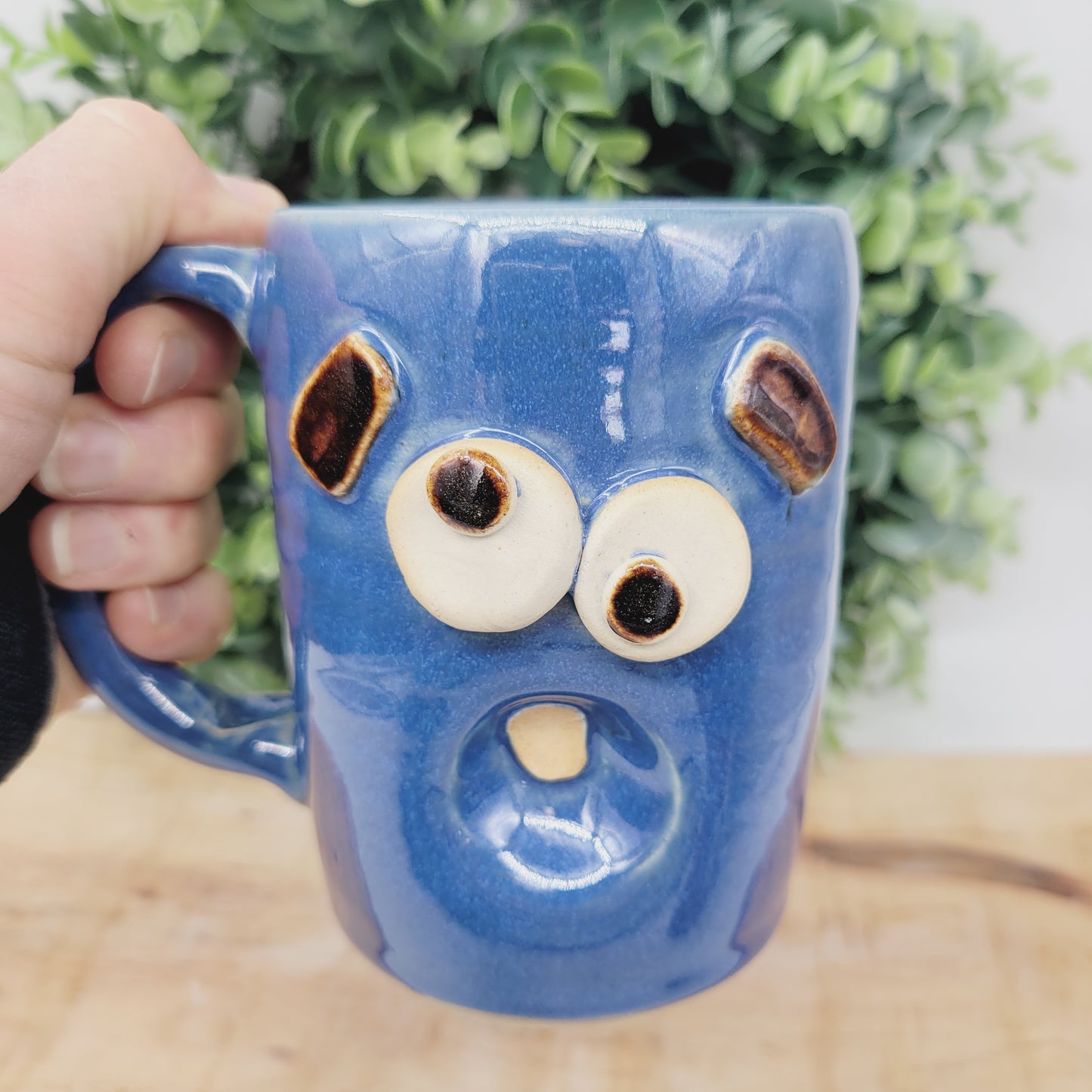 Sleepy Monday Morning Coffee Cup | Tired Face Mug | Blue Hot Tea Mug | 16 Ounces