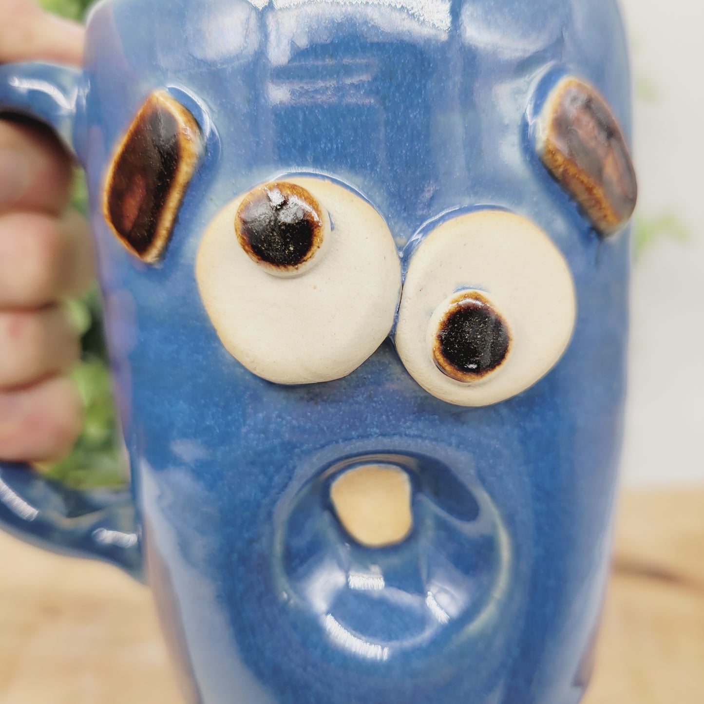 Sleepy Monday Morning Coffee Cup | Tired Face Mug | Blue Hot Tea Mug | 16 Ounces