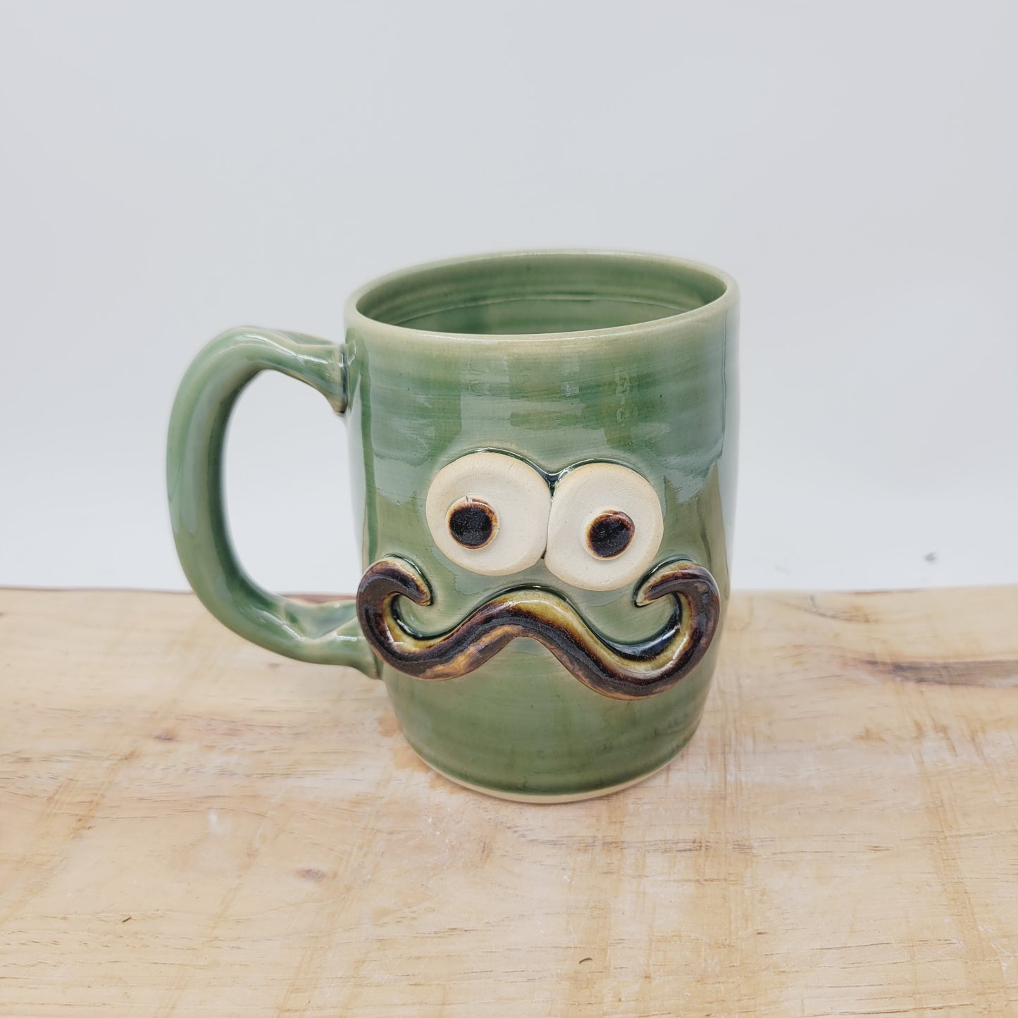 Handlebar Mustache Mug | Funny Man's Pottery Coffee Cup | Nelson Studio Ug Chug | Green | 16 Ounces