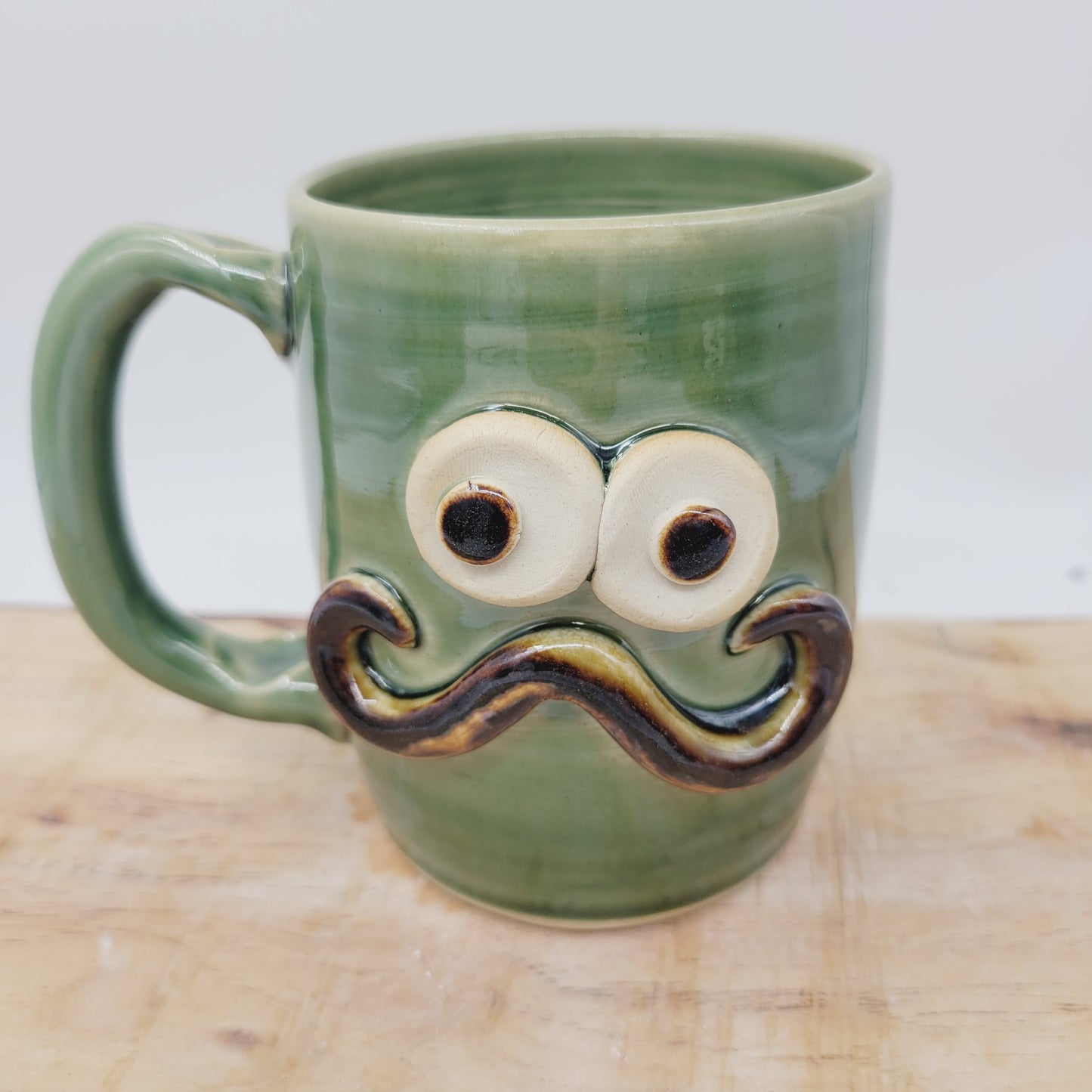 Handlebar Mustache Mug | Funny Man's Pottery Coffee Cup | Nelson Studio Ug Chug | Green | 16 Ounces