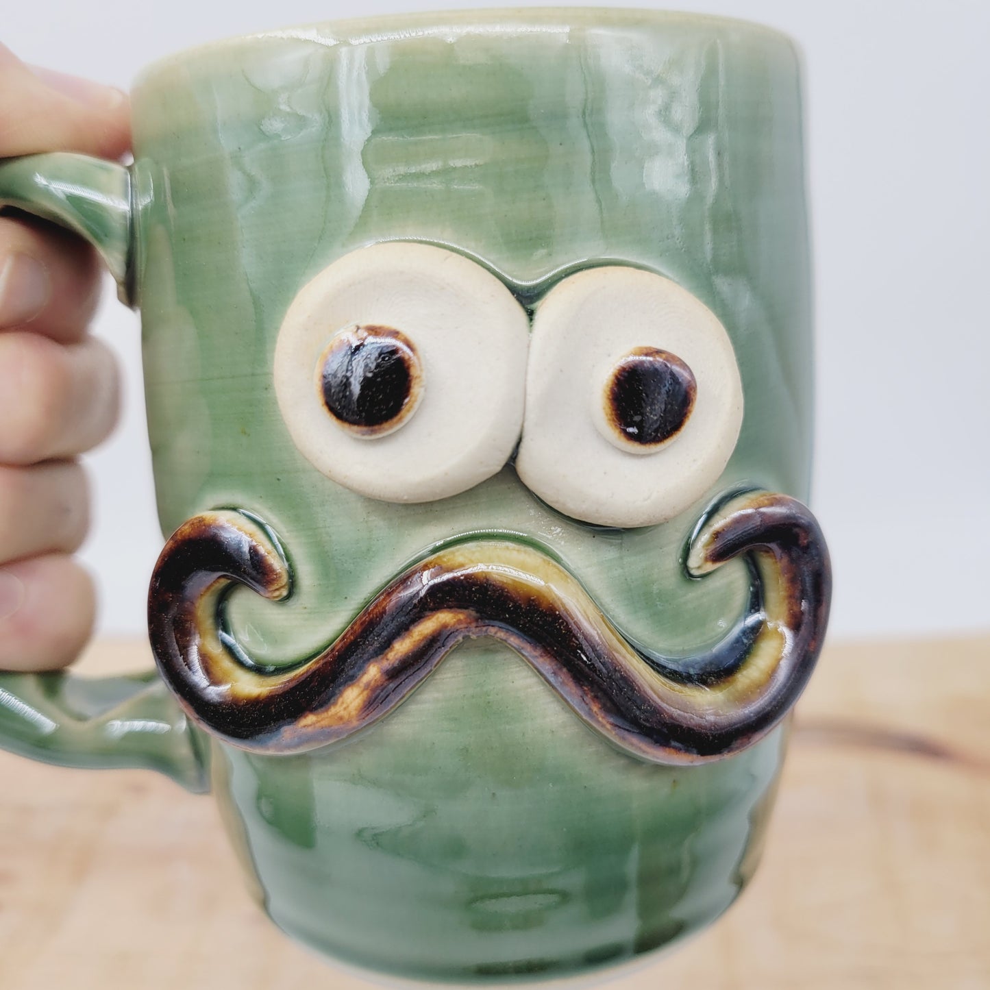 Handlebar Mustache Mug | Funny Man's Pottery Coffee Cup | Nelson Studio Ug Chug | Green | 16 Ounces
