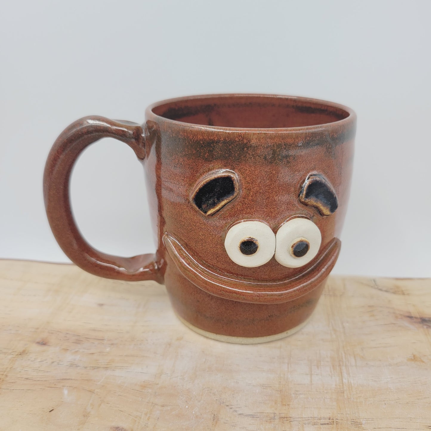 Smiley Face Mug | 16 Ounces | Rustic Red Brown | Handmade Stoneware Pottery Coffee Cups