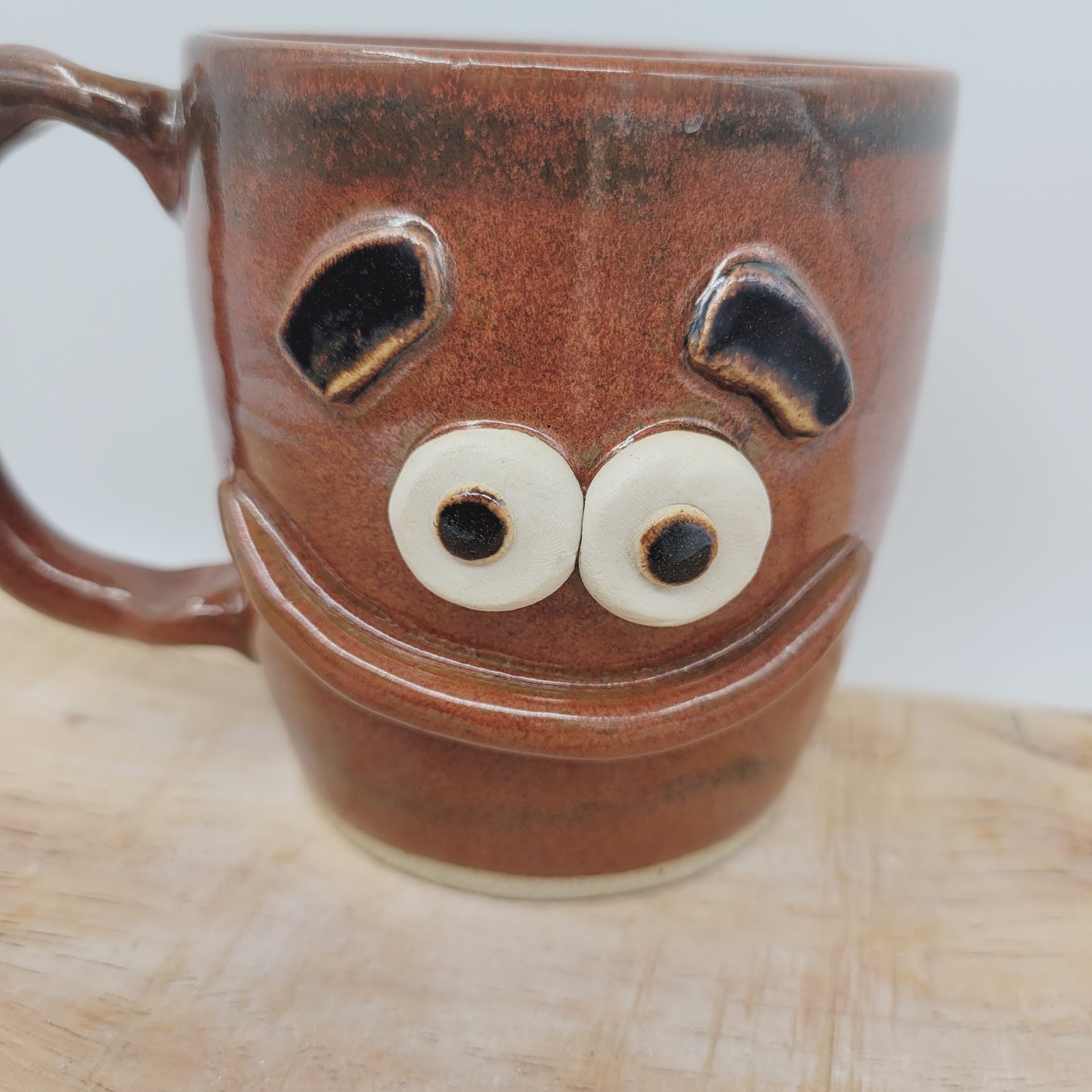 Smiley Face Mug | 16 Ounces | Rustic Red Brown | Handmade Stoneware Pottery Coffee Cups
