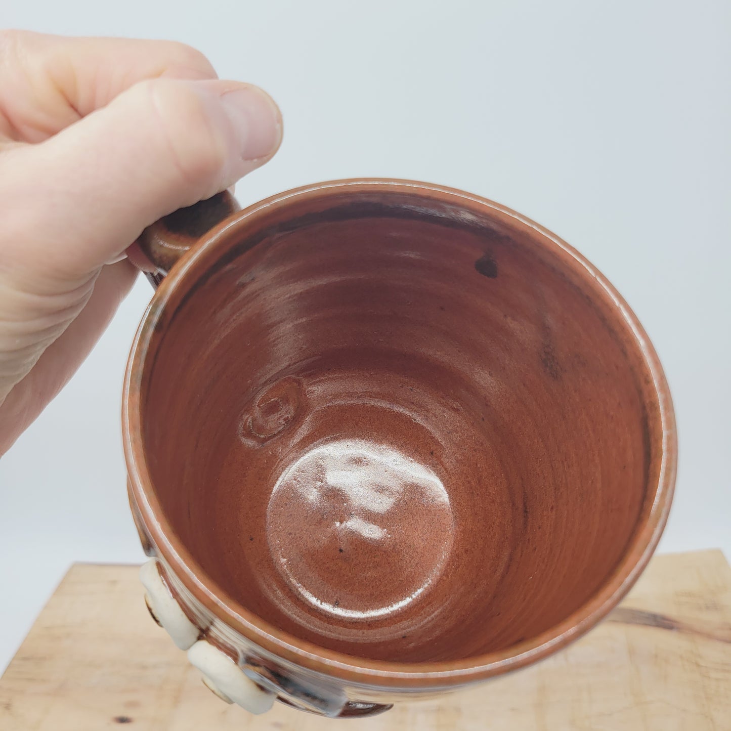 Smiley Face Mug | 16 Ounces | Rustic Red Brown | Handmade Stoneware Pottery Coffee Cups
