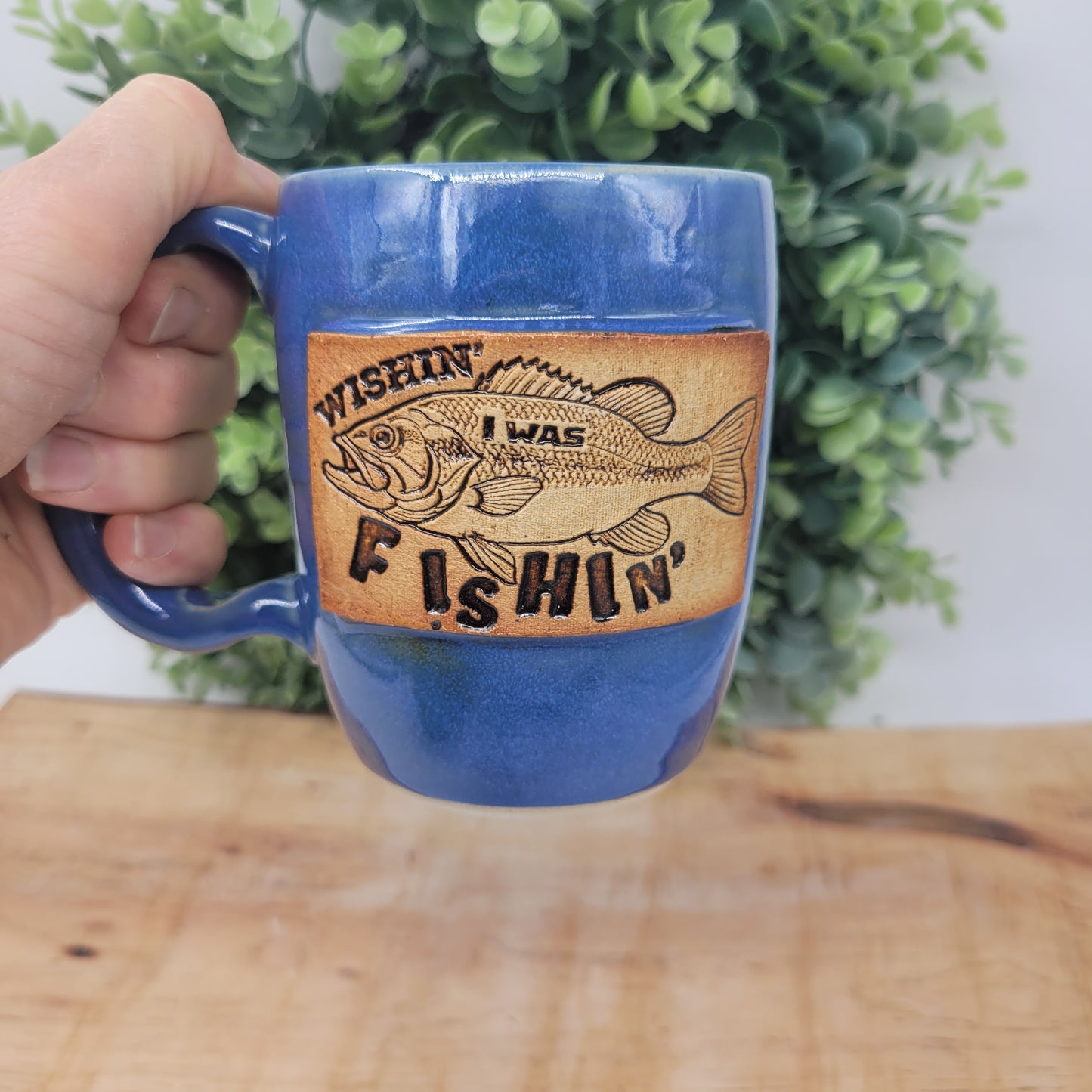 Wishin I Was Fishin Mug | Father's Day Gifts | Lake Sayings Coffee Cup | Fishing Mug | Blue | 12 Ounces