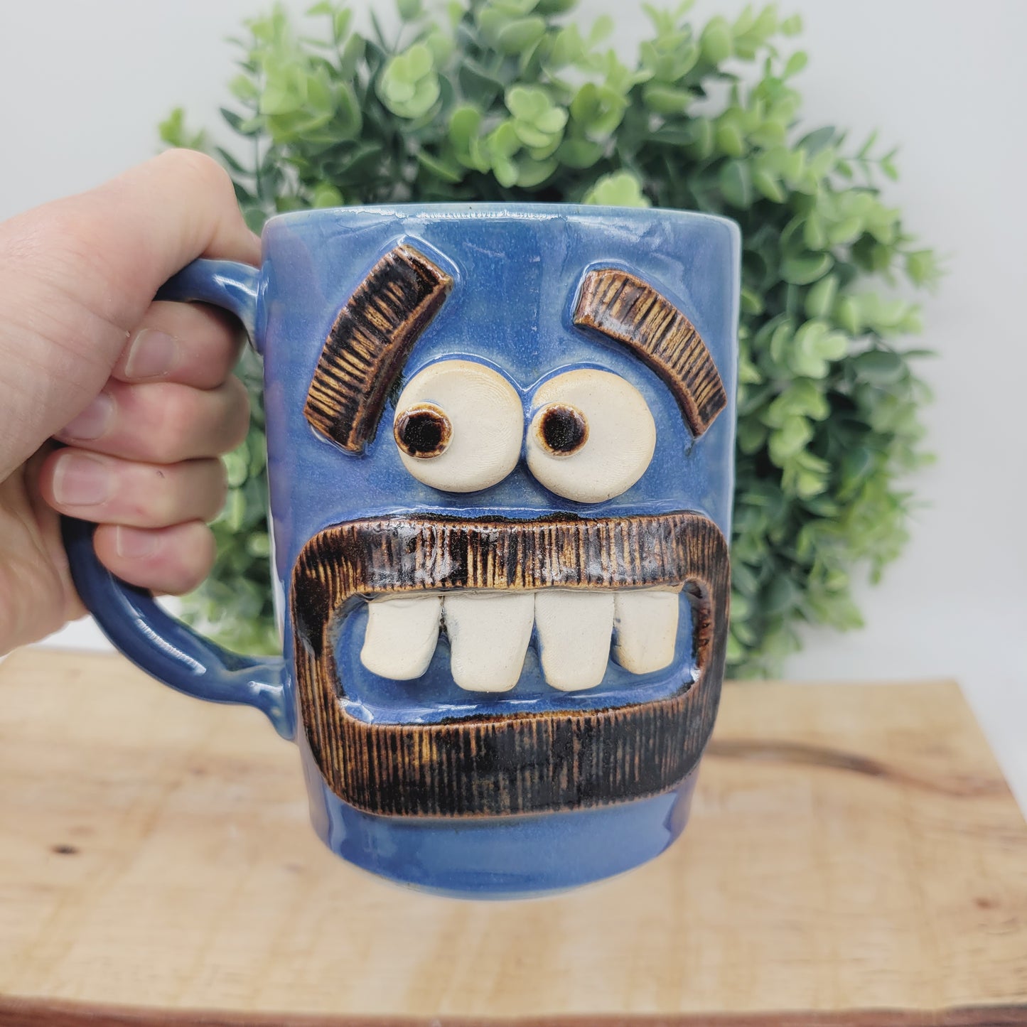 Man's Beard Mug | Blue Mustache Coffee Cup | Hairy Man Gift | Dad Boyfriend Husband | Nelson Studio